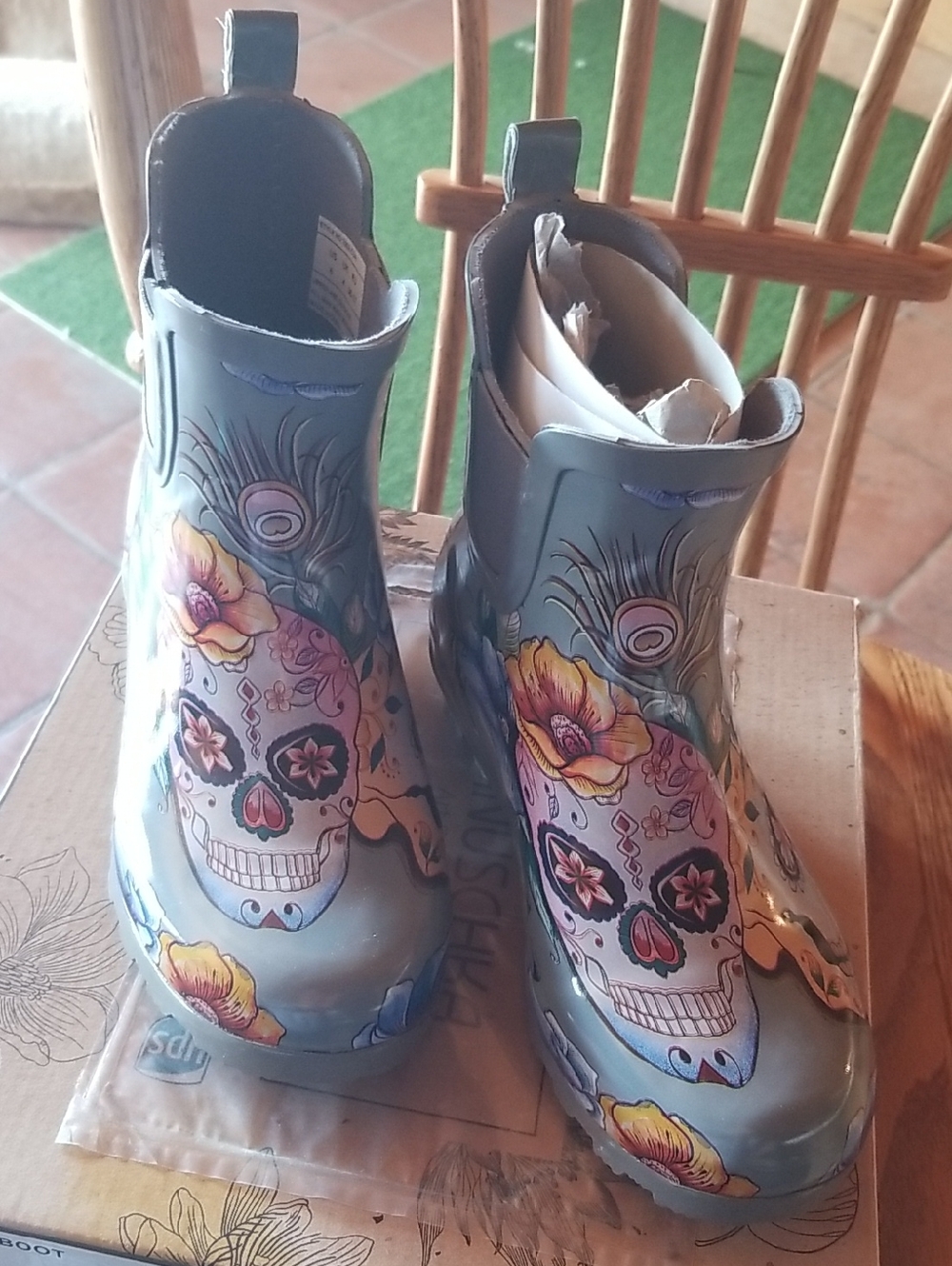 New Anuschka Ankle Rain Boots Sz 6 Calaveras De Azucar